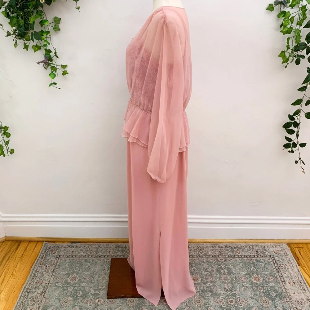 Vintage 70's Pink Maxi Dress Sheer Jacket 2‎ piece set